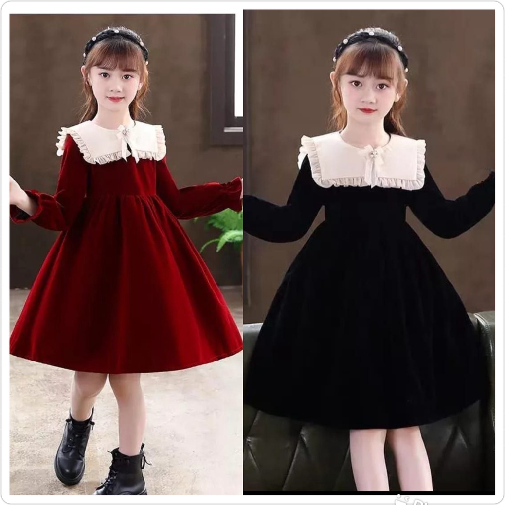 QUEEN Dress Baju Gamis Brukat Tile Anak Perempuan Seragam Pesta Wanita Gereja Natal- Umur Usia 6 7 8