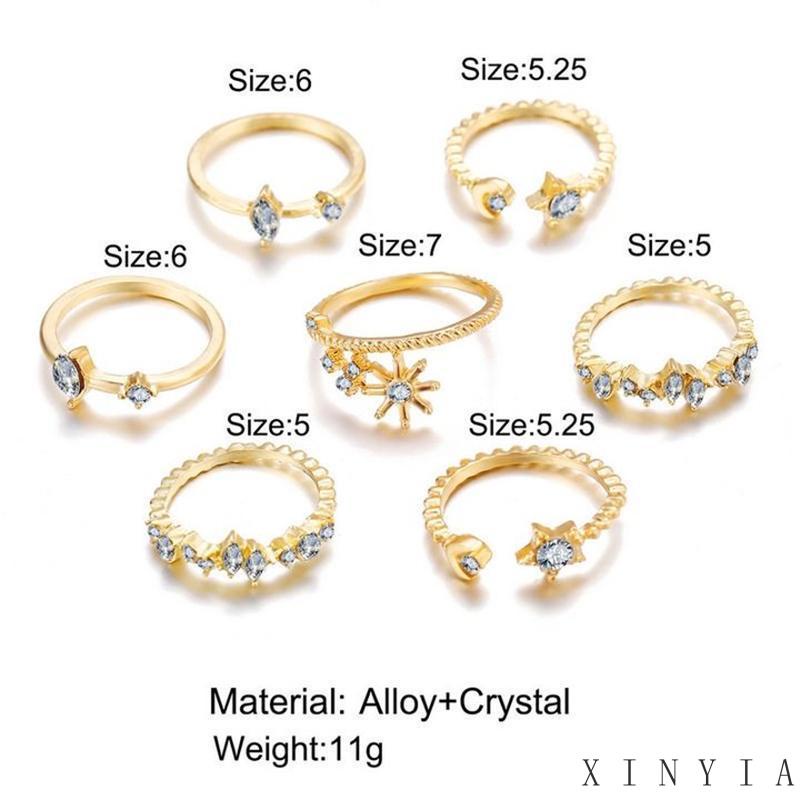 Set Cincin Berlian Mutiara Bentuk Bulan Bintang Dan Daun Gaya Retro Untuk Wanita