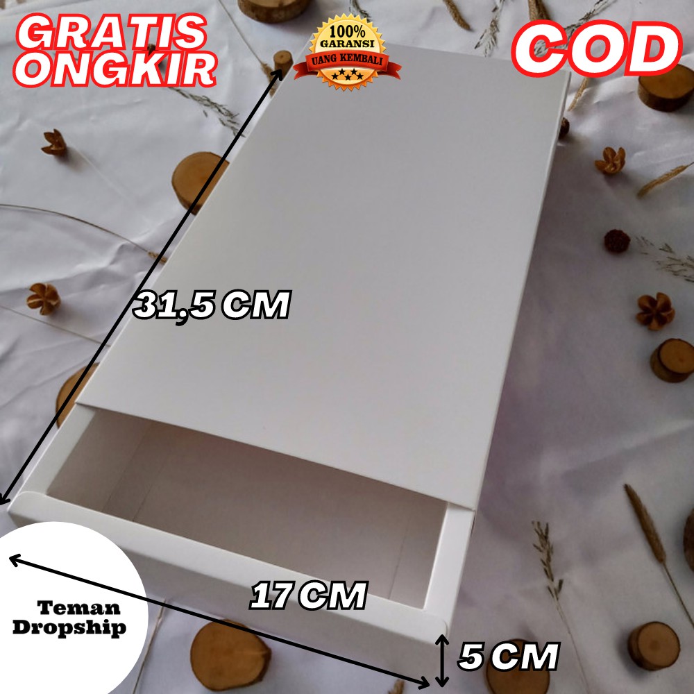 

KARDUS HAMPERS KOTAK GIFT BOX KADO PERSEGI SLIDING BOX SIZE 31,5X17X5 CM - PUTIH