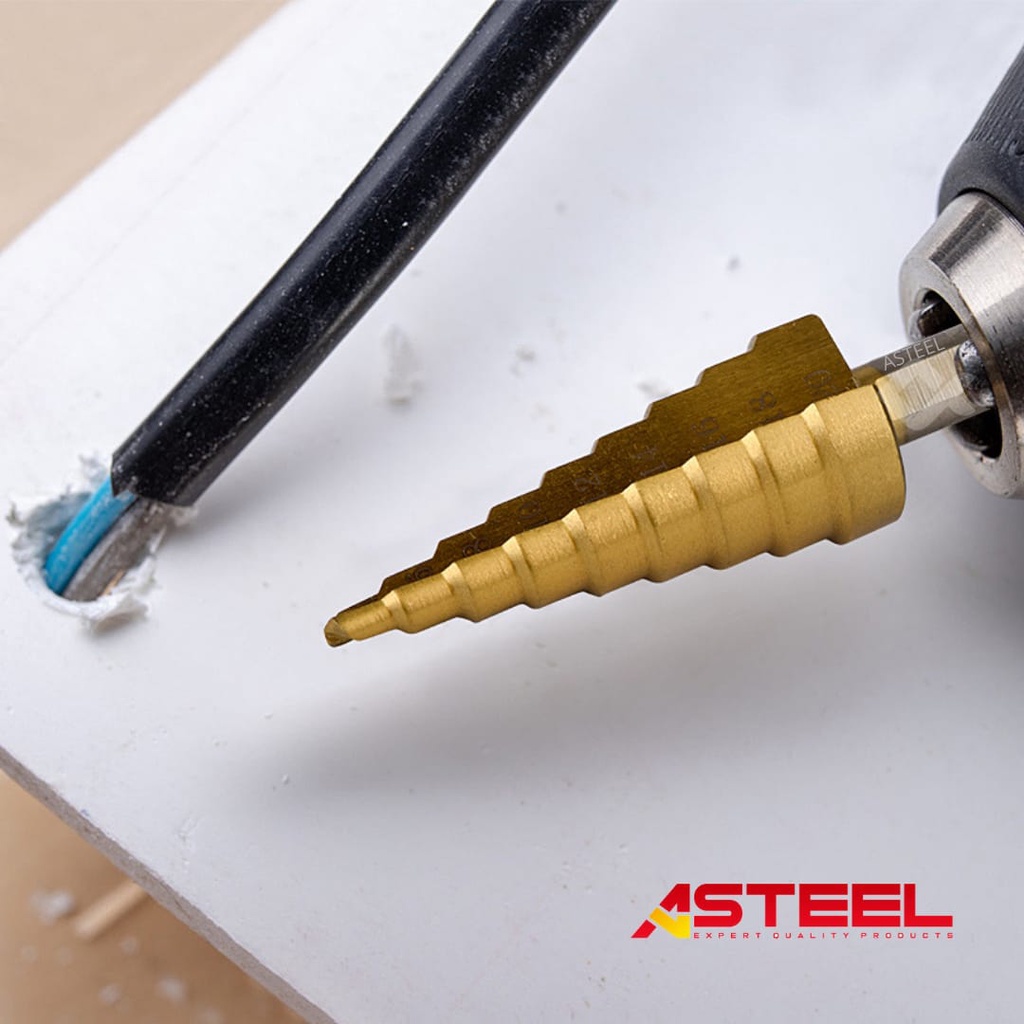 ASTEEL  3PCS Mata Bor Pagoda multi Step Drill High Speed Steel 4 - 12 MM 4 -20 MM 4 - 32 MM Titanium Coating Spiral Kerucut Tangga Payung Step Cone Drill Bits Lubang Besi Kayu Plastik Acrylic Karpet PVC Tembaga  - Step Drill - Mata Bor Bangunan