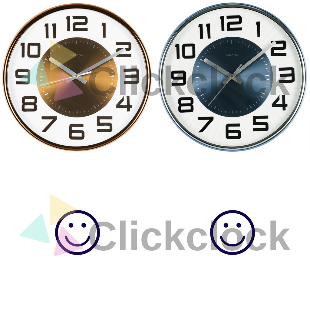 Jam Dinding Quartz Minimalis Biru Coklat Sakana 588 Besar Dekorasi Kamar Murah