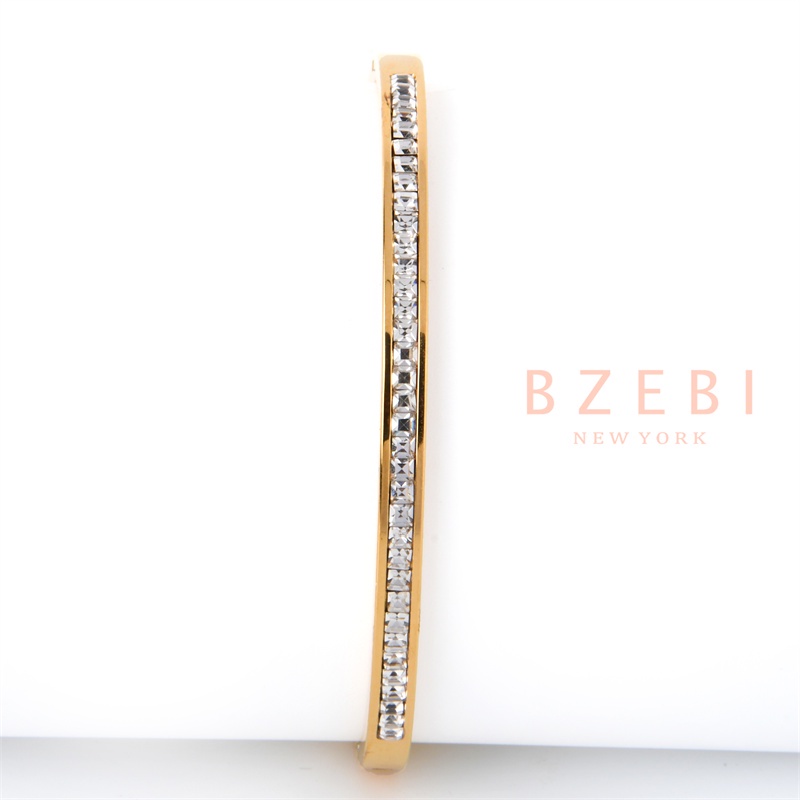 Bzebi Gelang Bangle Titanium Steel Lapis Emas 18k Hias Berlian Imitasi Gaya Korea 596b