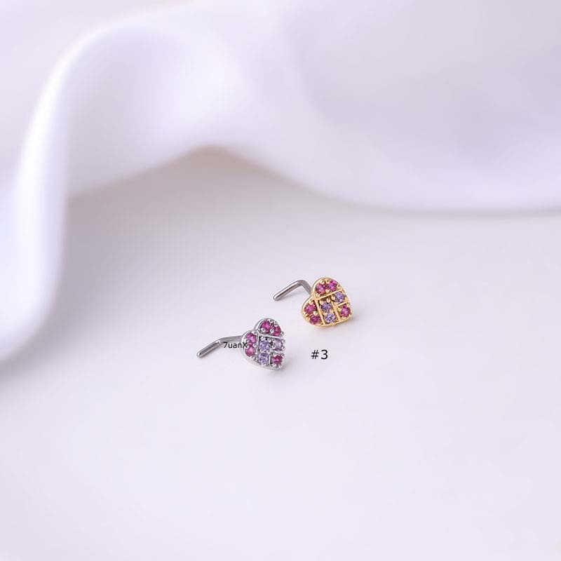 1pc Anting Tindik Hidung / Tubuh Bentuk L Bahan Stainless Steel Dengan Zircon 20Gauge