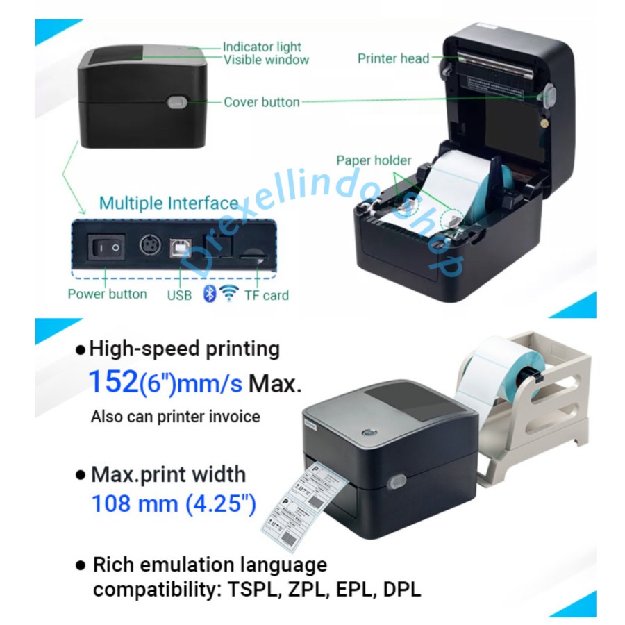 BARCODE PRINTER LABEL STIKER XPRINTER XP-4601B USB BLUETOOTH 4601B FREE HOLDER