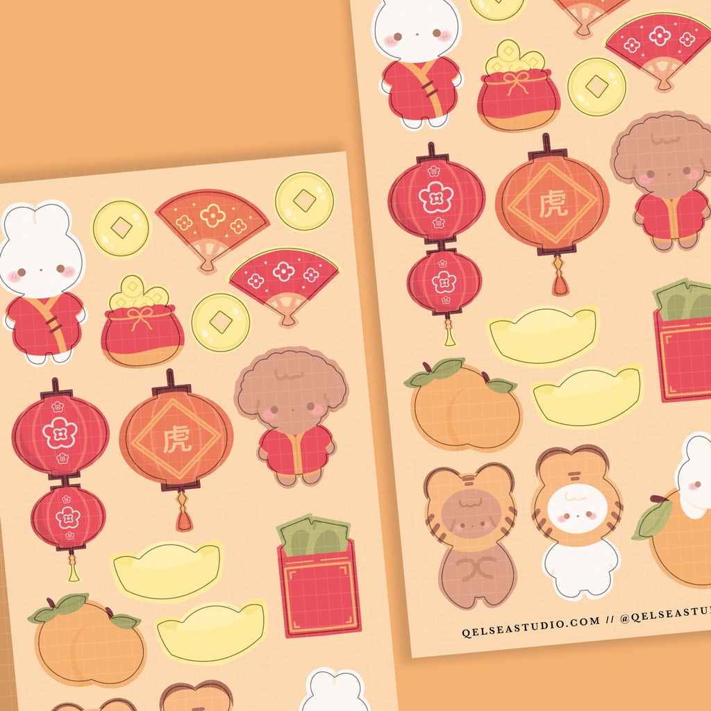 

QELSEA STUDIO Chinese New Year Deco Sticker Sheet - Journal Sticker - Stiker Dekorasi - Sticker Aesthetic