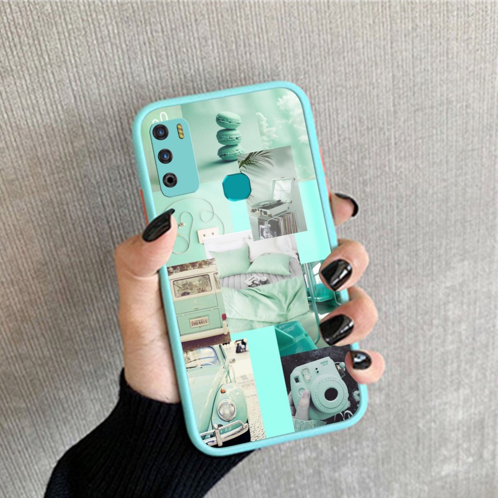 [SC196] Softcase Glass Kaca Warna Mint Infinix Hot 9 Play - Case Infinix Hot 9 Play - Casing Hp Infi