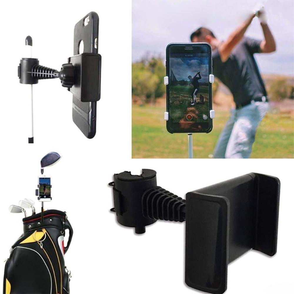 Lanfy Ayunan Golf Holder Alat Bantu Training Golf Swing Recorder Golf Aksesoris ABS Hitam 360derajat Stand Phone Golf