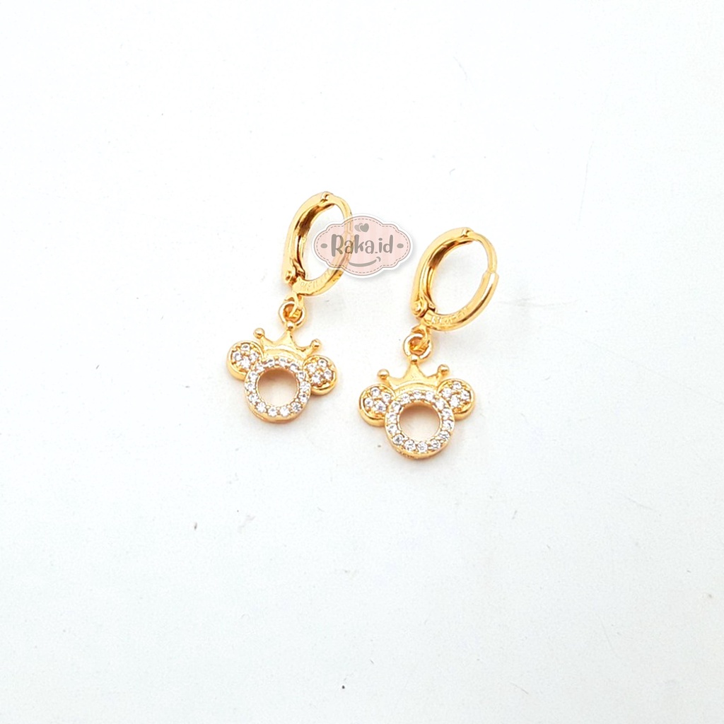 Anting Clip / Klip Mickey Bulat Mahkota Perhiasan Aksesoris Wanita 905