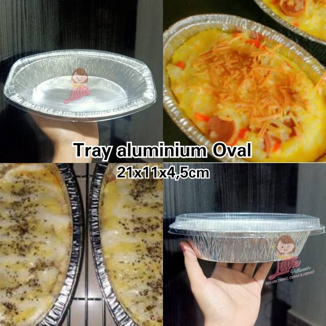 (OX8550 + TUTUP) Tray nasi panggang Oval 1000ml - Wadah aluminium - Tray aluminium