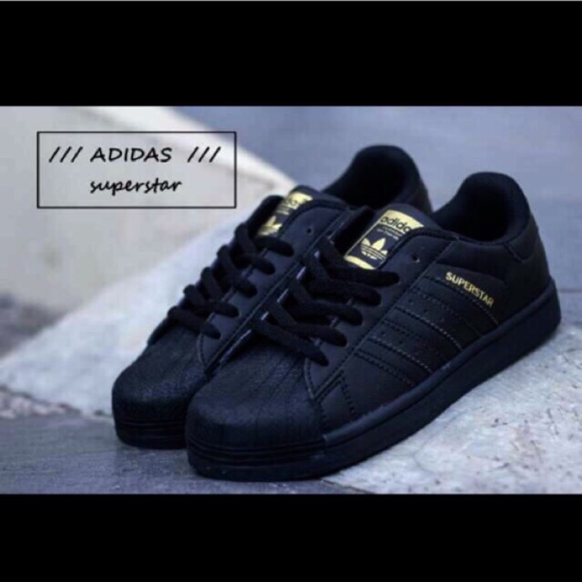 SEPATU ADIDAS SUPERSTAR FULL BLACK, LIST GOLD