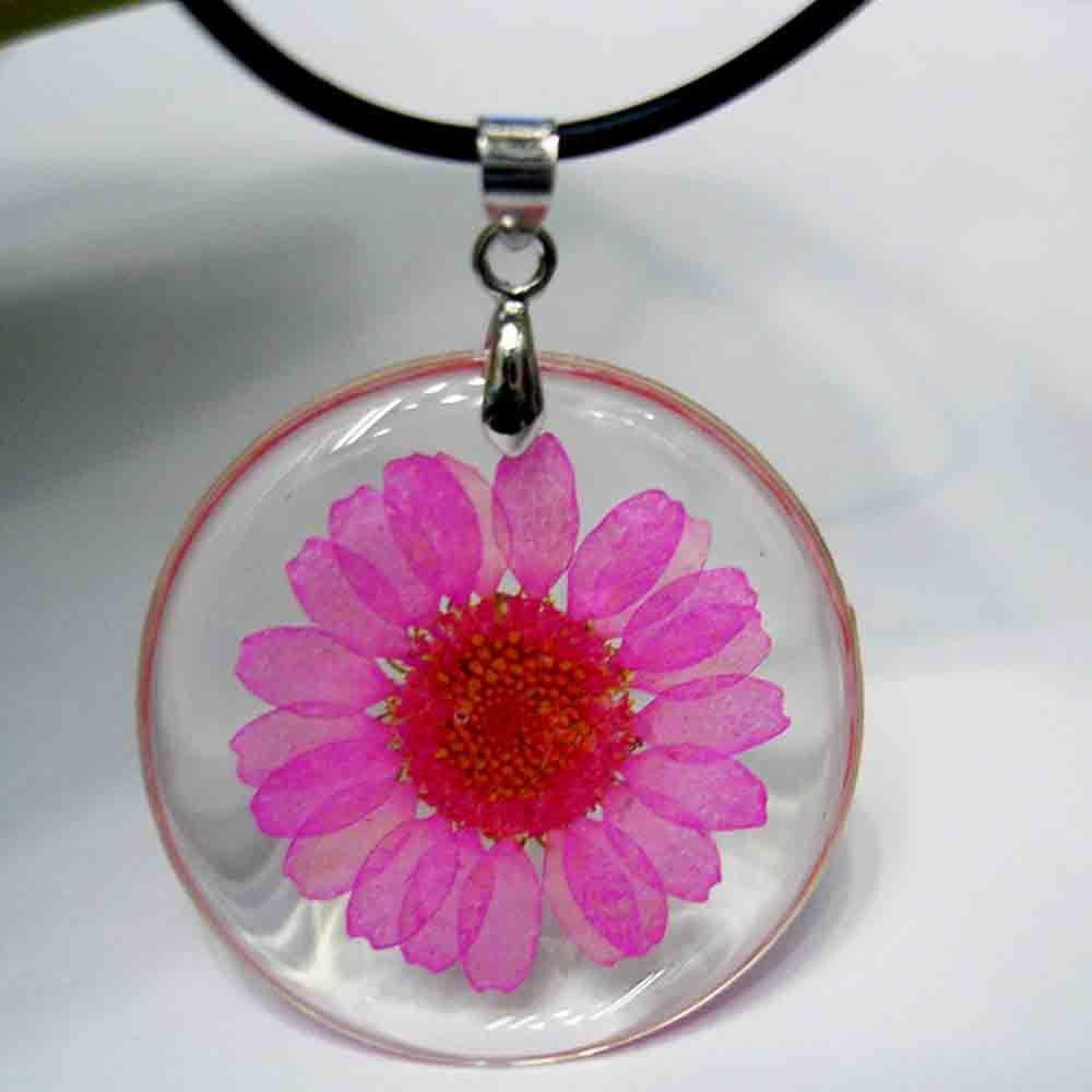 Needway Kalung Hadiah Fashion Rantai Bola Kering Lucu Daisy Kering Resin Bulat