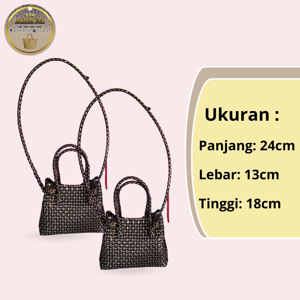 Tas Petty Slempang ukuran S / Tas Anyaman Plastik Premium/ Tas Anyaman MIni/ Tas Anyaman Unik