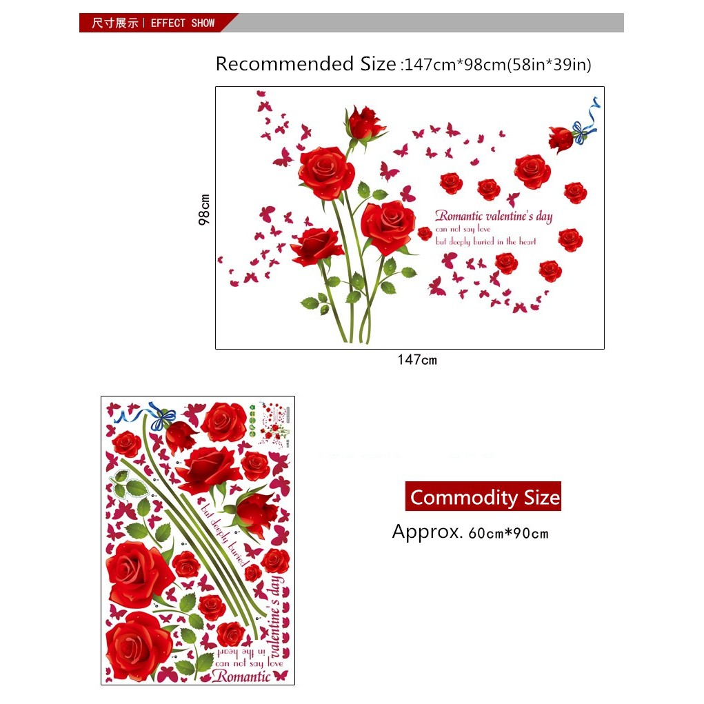 Sticker Dinding Wallsticker 60x90 Bunga Mawar Merah Romantic