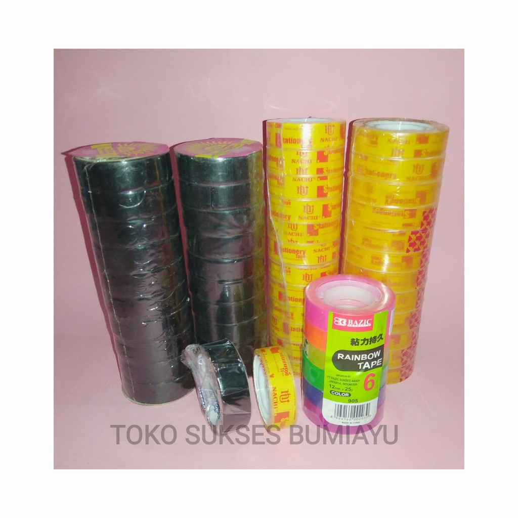 

Isolasi / Selotip Tape Nachi Kecil 12mm x 10 yard Bening Hitam Warna Warni Murah