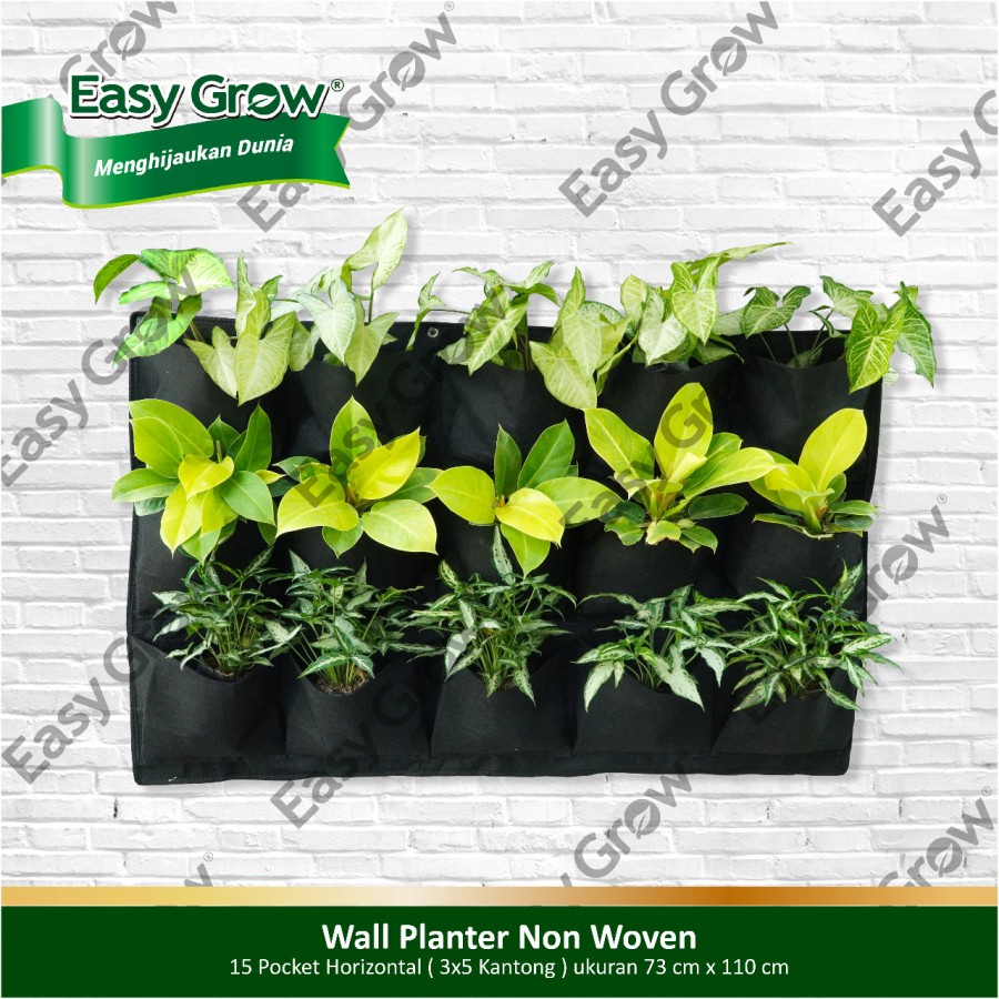 NON WOVEN WALL PLANTER 15 POCKET HORIZONTAL POT DINDING 12 KANTONG