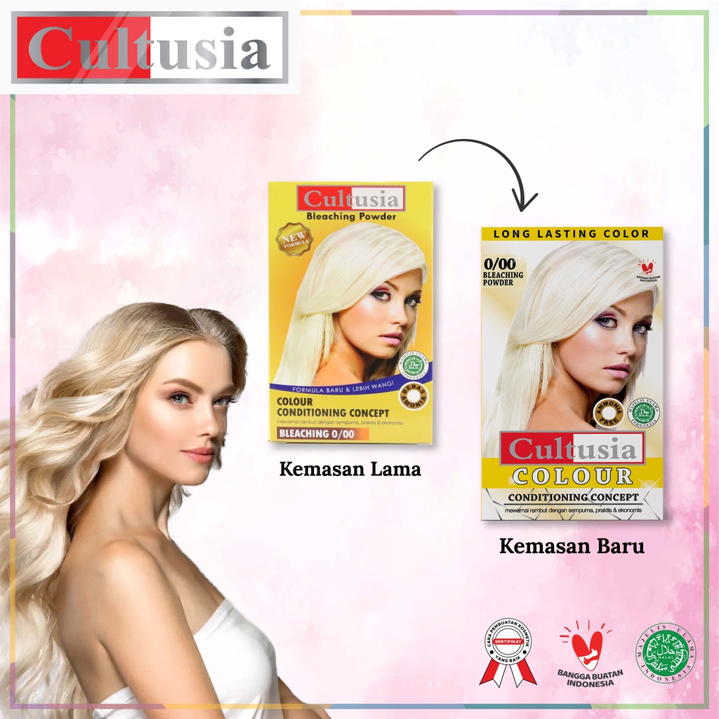 BLEACHING RAMBUT PEWARNA RAMBUT CULTUSIA BLEACHING POWDER 30GR CAT RAMBUT CULTUSIA HAIR COLOUR