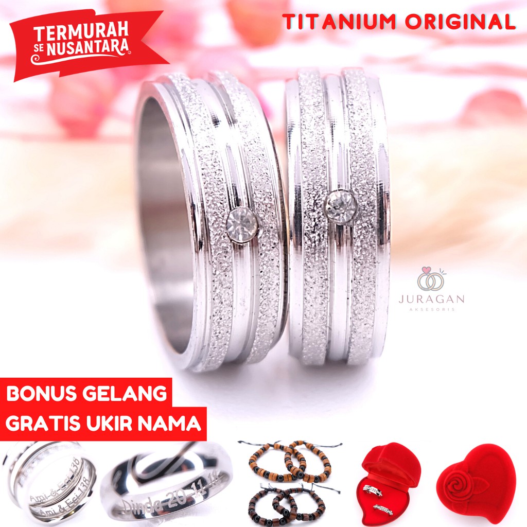 [UKIR NAMA + BOX HATI] Cincin Couple BUCIN Titanium M51 BONUS Gelang Couple