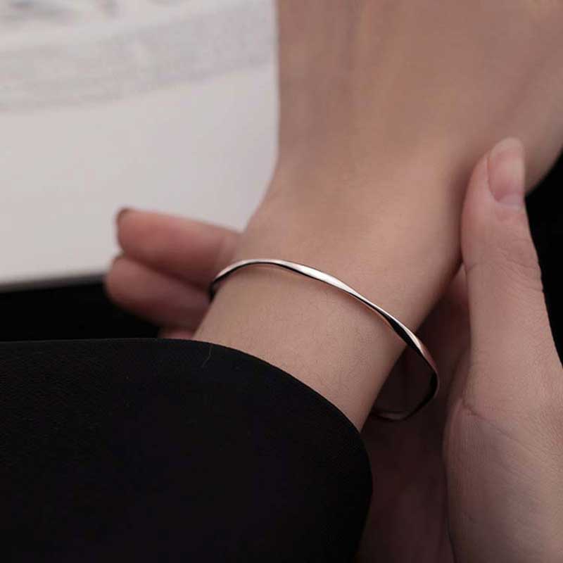 XiaoboACC Korean Fashion Glossy Twisted Silver Bracelet