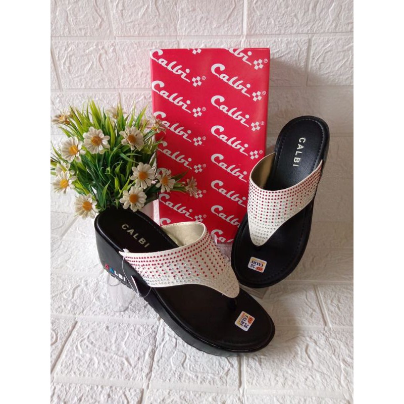 Sandal wedghes calby murah-Japit mutiara putih