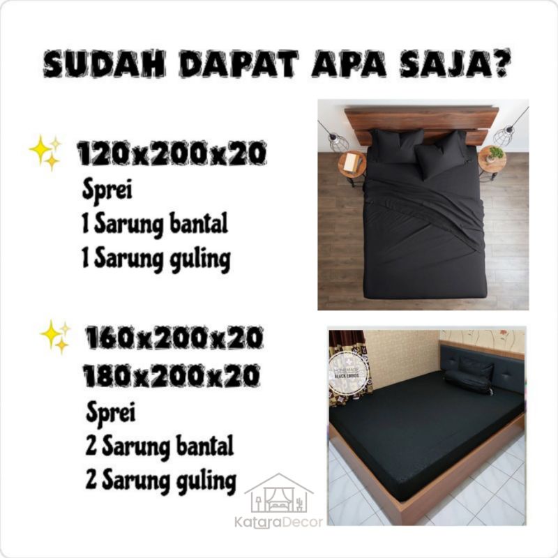 Sprei Set Polos Warna Hitam Aesthetic Black Estetik Ukur 90 100 120 160 180