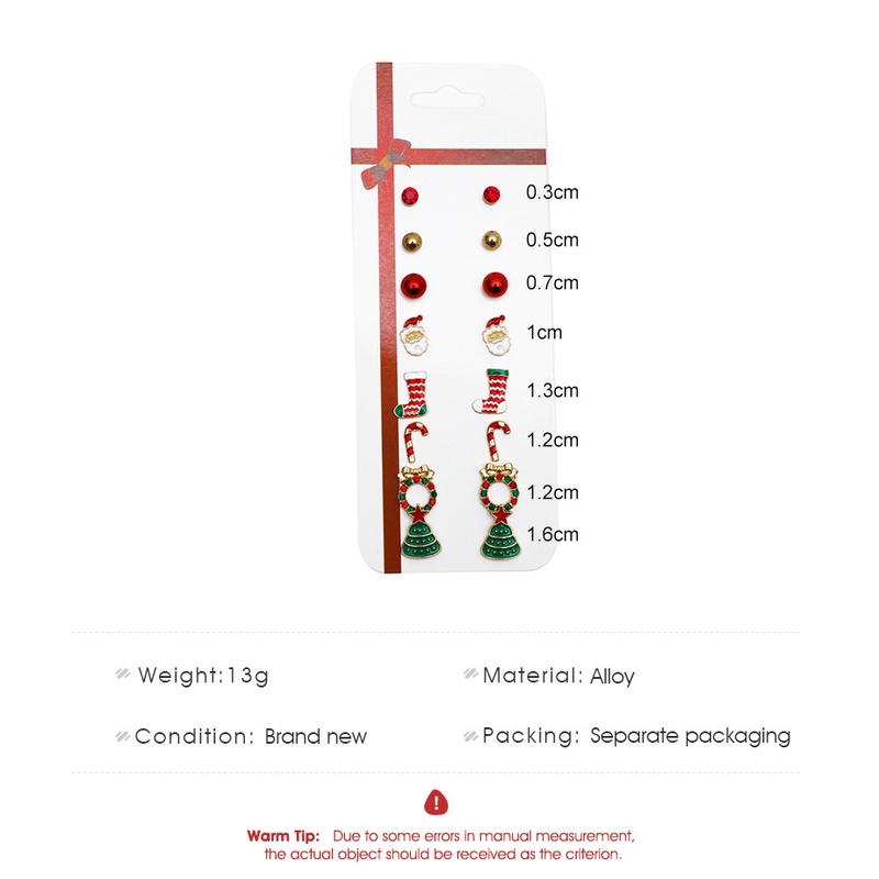 8 Pasang / Set Anting Stud Desain Pohon Natal Rusa Snowman