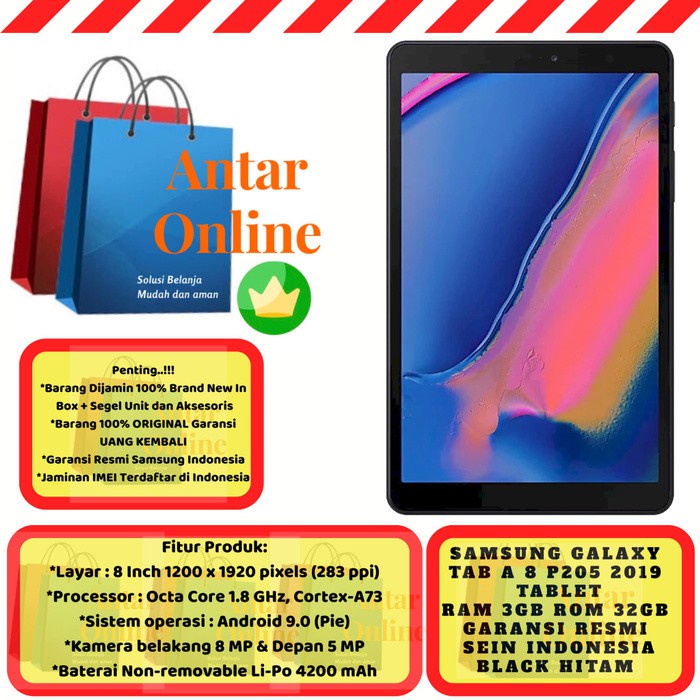 tablet mantap coy.... Samsung Galaxy Tab A A8"/8inch/8.0 2019 S PEN P205-Garansi-Resmi-Black