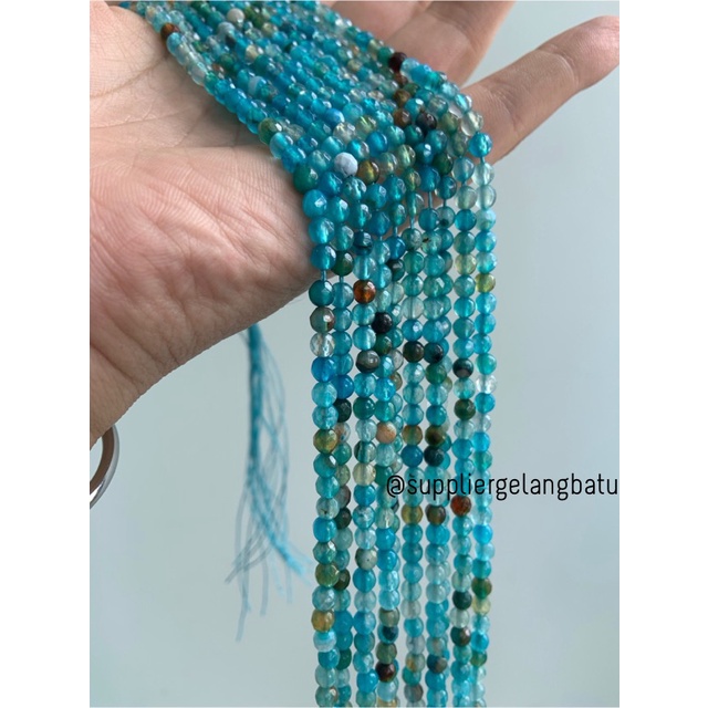 batu aquamarine serat FACETED BEADS 4mm cutting bahan gelang kalung