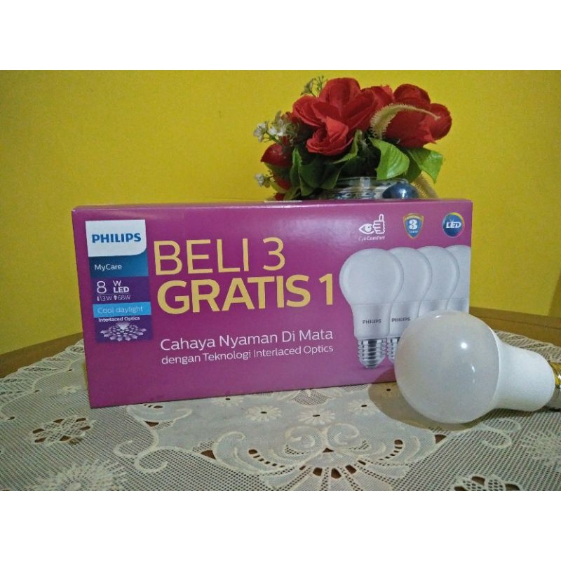 PAKET ISI 4 LAMPU LED PHILIPS 8 WATT MULTYPACK MYCARE