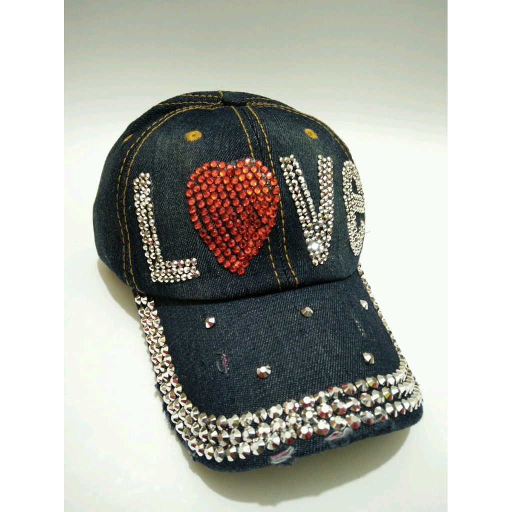 Topi Bling Jeans Import Premium Love Dark Blue Jeans