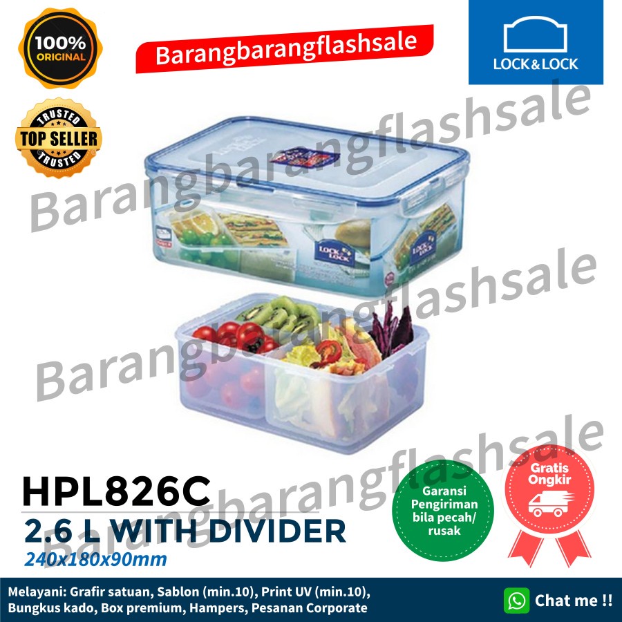 Lock n Lock Food Container 2.6L HPL826 HPL826C W/ Divider Wadah makanan kotak bekal