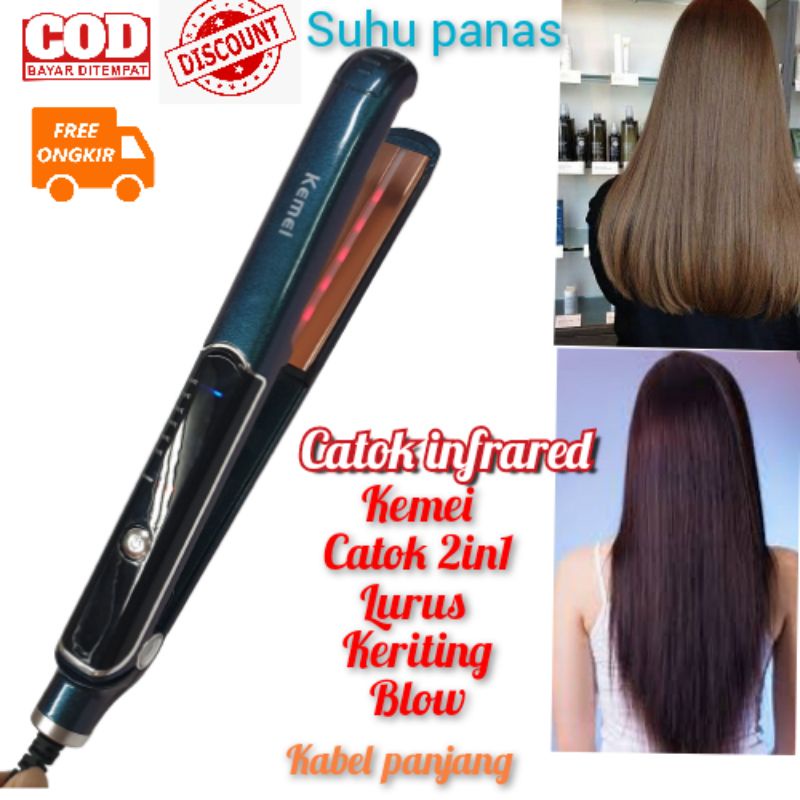 Alat catok Rambut Kemei Hair straightener Rebonding 2in1 Lurus Curly Keriting Blow Asli Murah Km460