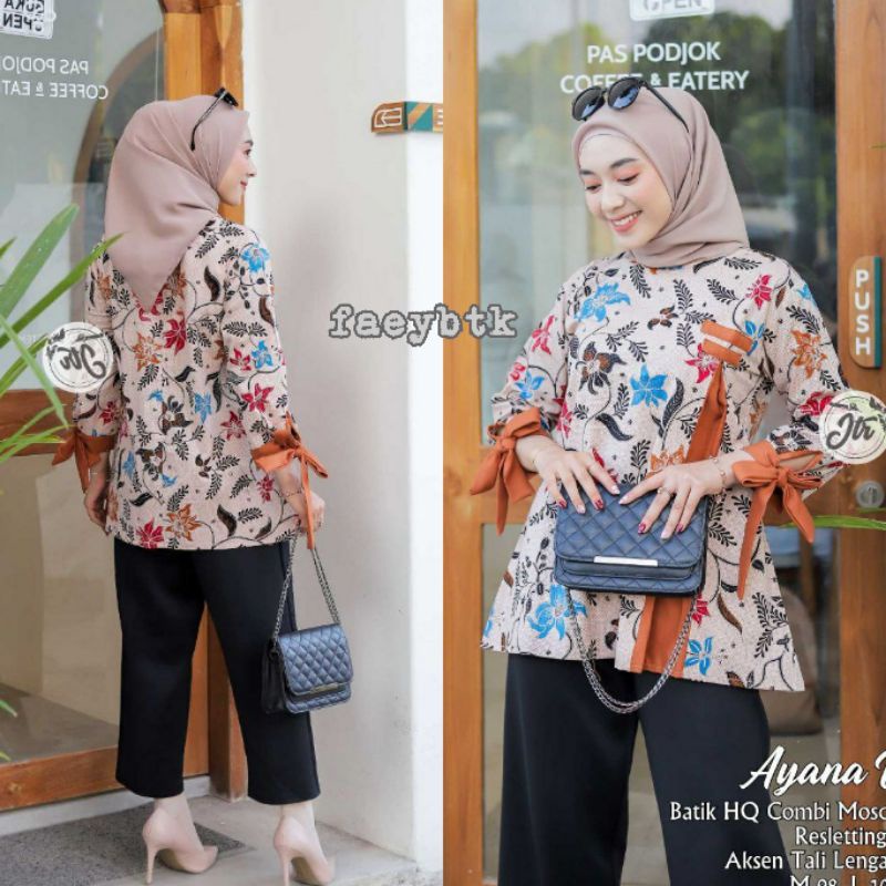 tey-17 Batik wanita ASJ SA HRB026 Kenongo Kemeja Tosca Pendek-AYANA KUNYIT