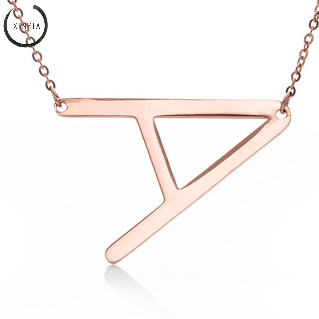 Kalung Rantai Liontin Motif Huruf Bahan Stainless Steel Warna Rose Gold Simple Elegan Wanita