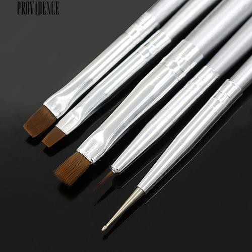 [Bayar Di Tempat] 5X Perak Tone Nail Art UV Gel Desain Brush Painting Pen Manicure Tips Tools Set