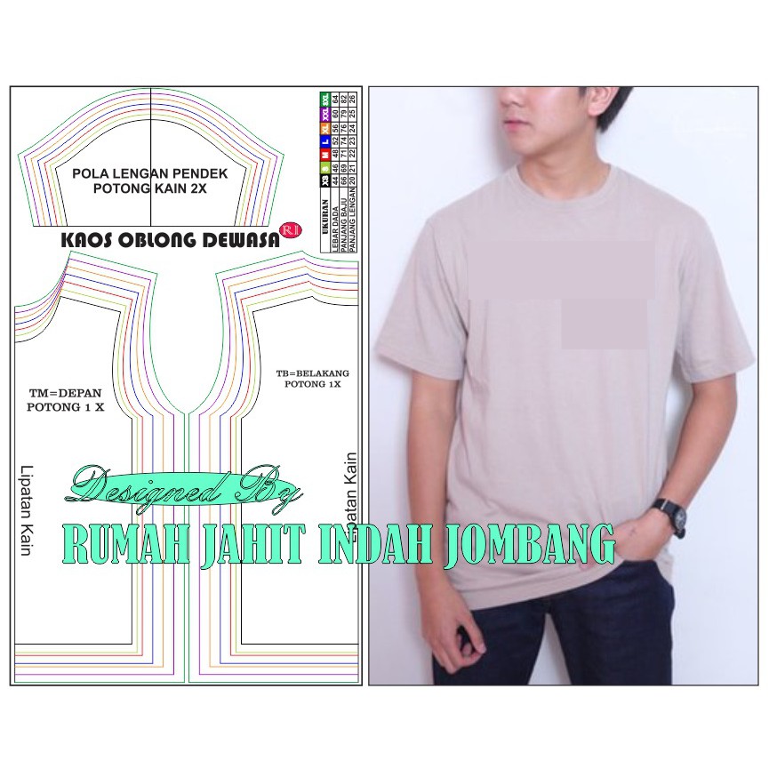 Pola Kaos Oblong Dewasa Pola Baju Kaos Pola Jiplak Kaos ukuran S-3xl