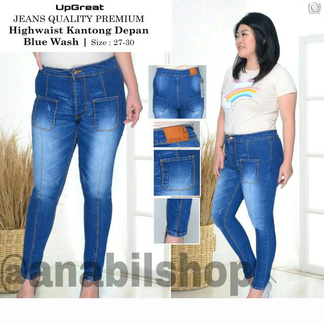  Celana  Jeans  Quality Premium HightWaist Kantong  Depan  Blue 