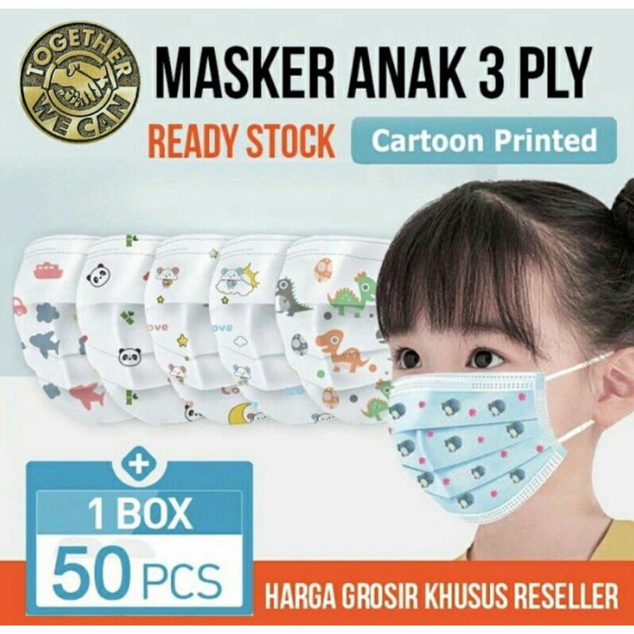 MASKER ANAK 3PLY KARAKTER MEDIS 1 BOX ISI 50PCS MASKER ANAK MOTIF