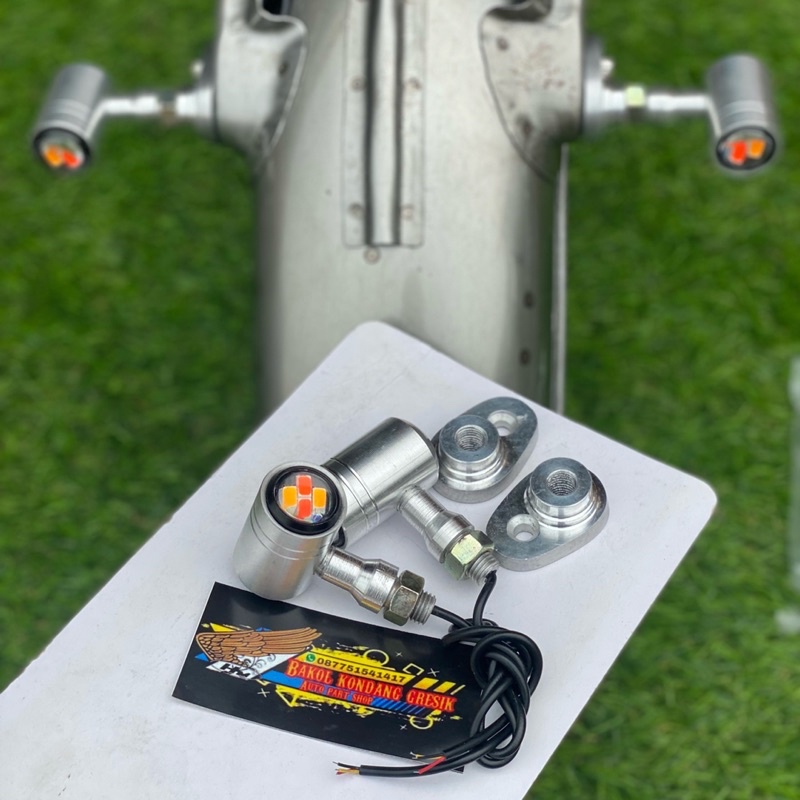 sein led palu bulat CNC led nyala oren dan putih set dudukan sein breket sein model cncn spakbor bel