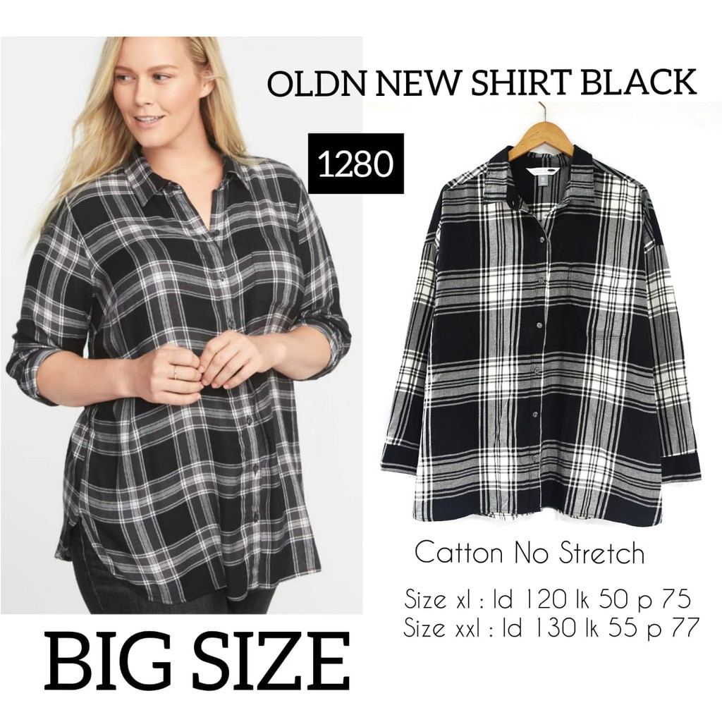 Bos Big Size Import Murah Jumbo Korea XXL XXXL KEMEJA WANITA JUMBO BIG SIZE KOTAK-KOTAK WARNA HITAM