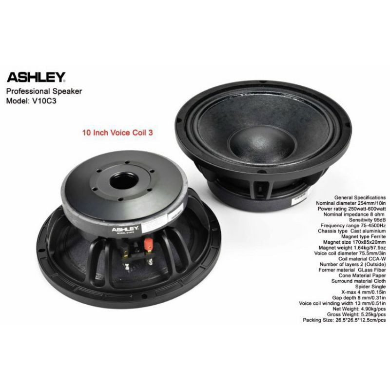 Speaker Component Ashley V10C3 woofer 10 inch ORIGINAL