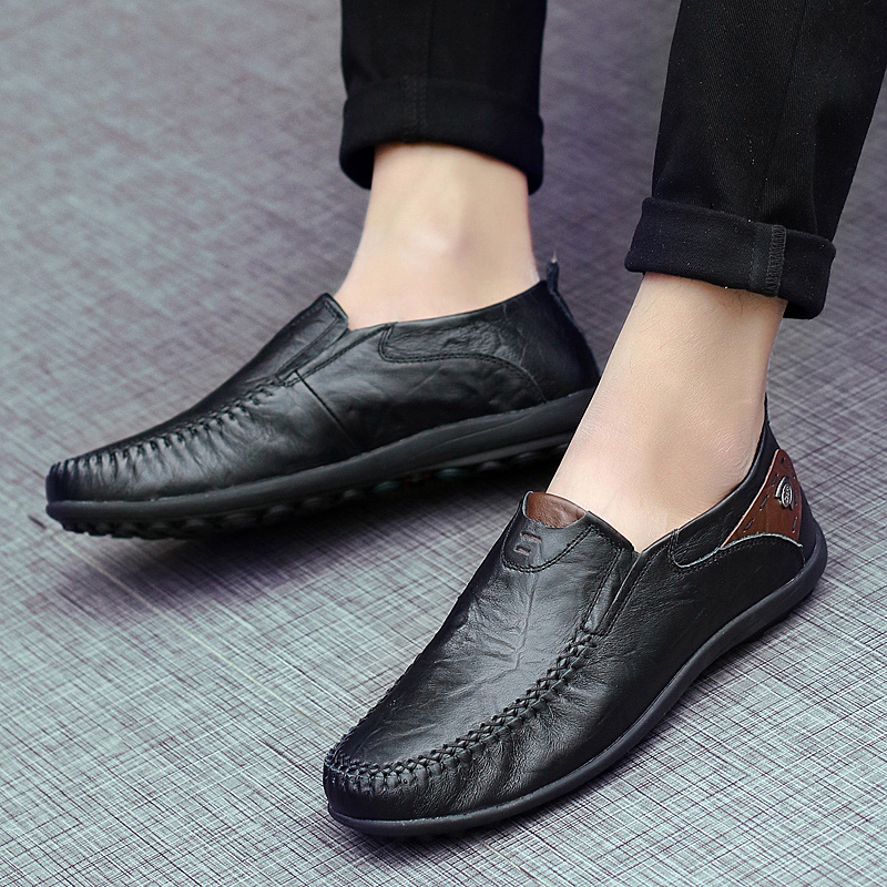 Kulit Asli Sepatu Pantofel Pria Pantofel Slip On Sepatu Tanpa Tali Santai Kasual Anti Slip Kantor Cowok Kekinian Keren 004