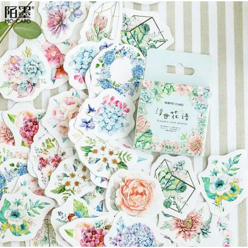 

45pcs aesthetic stiker box Flower and Plants lucu utk dekorasi scrapbook/album