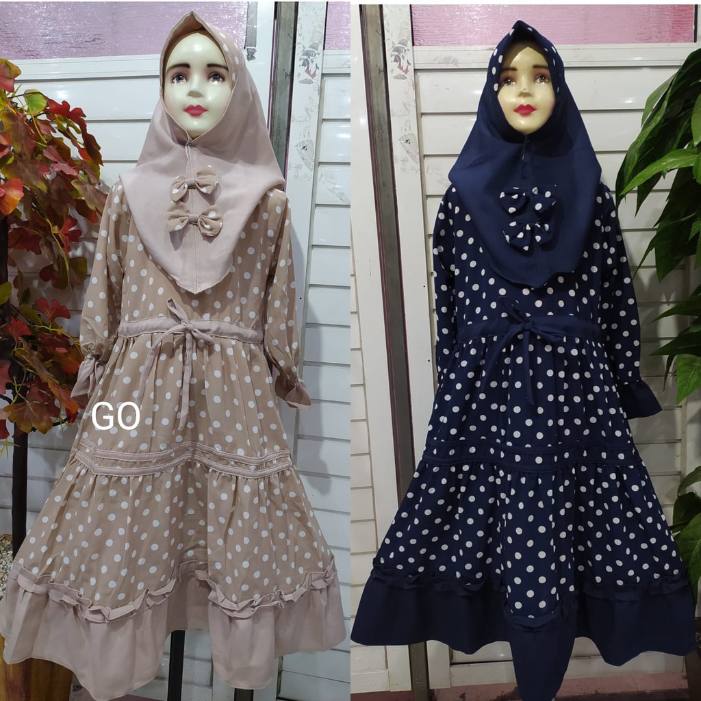 gos A GAMIS ANAK MOTIF POLKADOT Baju Syari Perempuan Pakaian Muslim Anak Perempuan