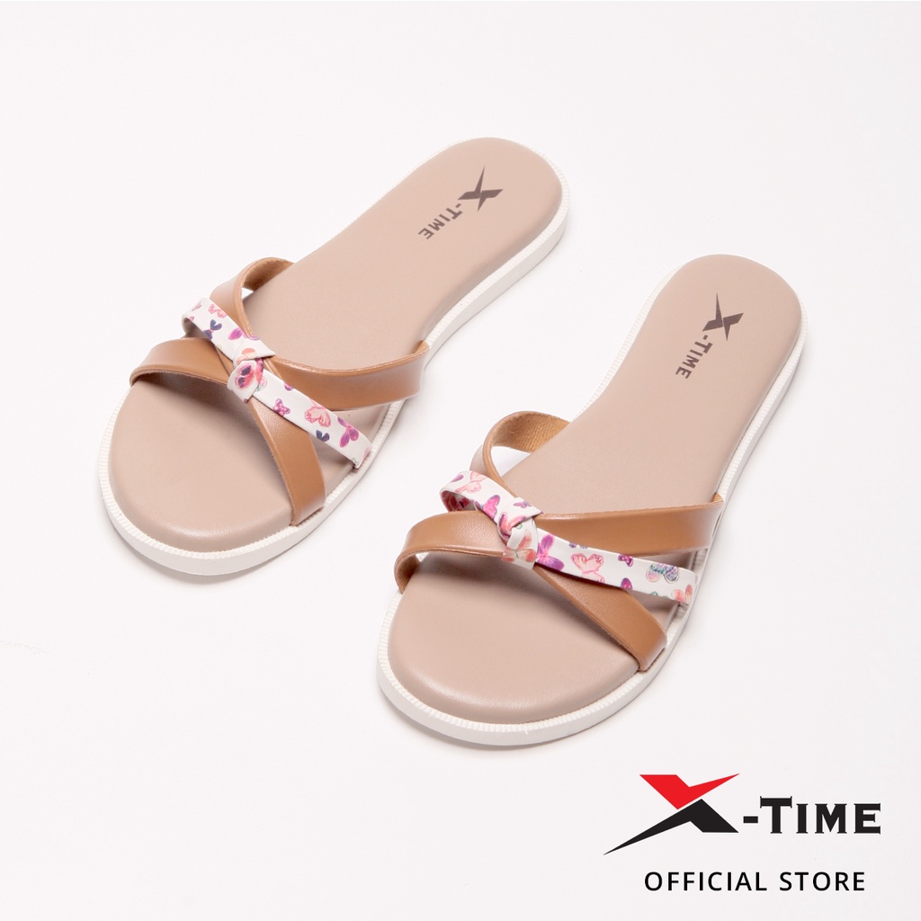 X-Time Sandal Wanita Slip Kulit Sakura Lady Slip-Brown
