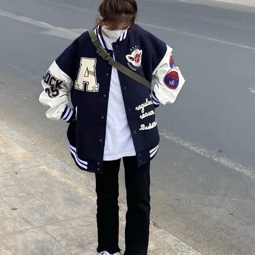 ACHOOCK BASKETBALL Jacket Varcity Baseball Oversize Pria Wanita Sweater Bisbol Fashion Terkini Gaya Casual OOTD Korean Style