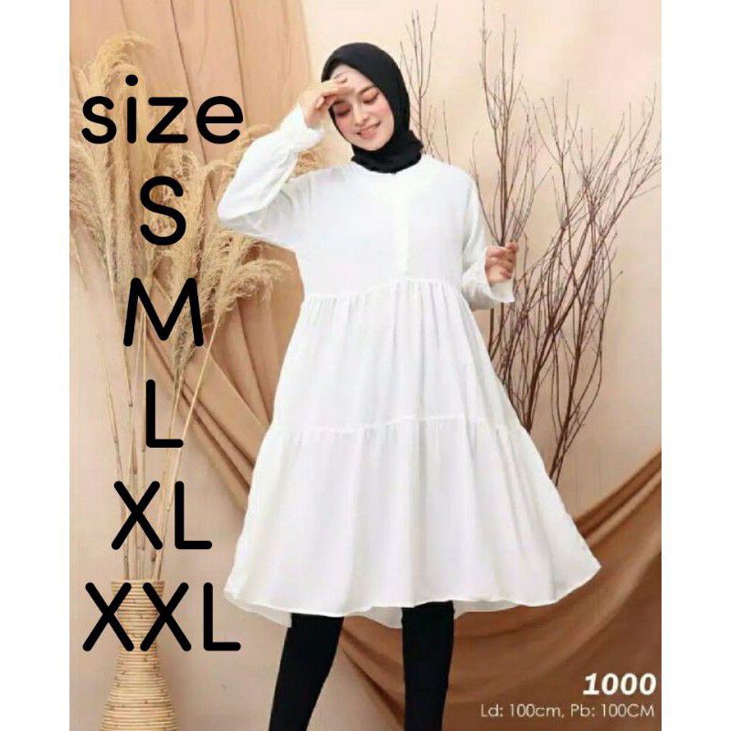 Tunik polos - white - putih - Long Tunik - Tunik Rayon - Fathin basic
