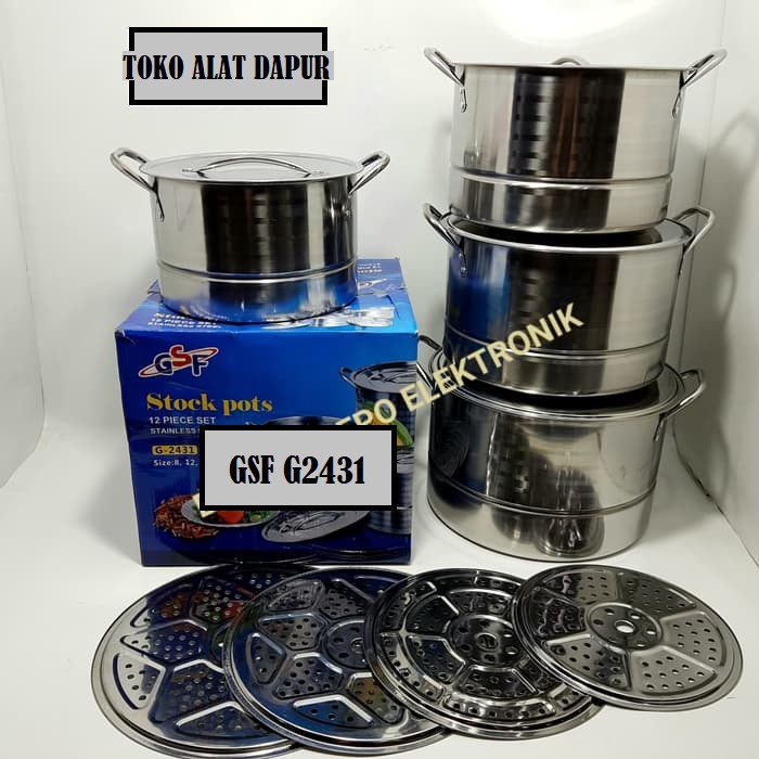 GSF stock pot panci steamer 12pc G 2431/panci kukusan stainless steel