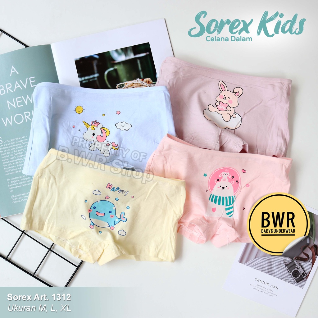 CD Boxer Sorex 1303 1310 1311 1312 1313 1314 1315 / Celana Dalam Anak SD / Boxer Anak Perempuan Motif Lucu Terbaru | Bwr