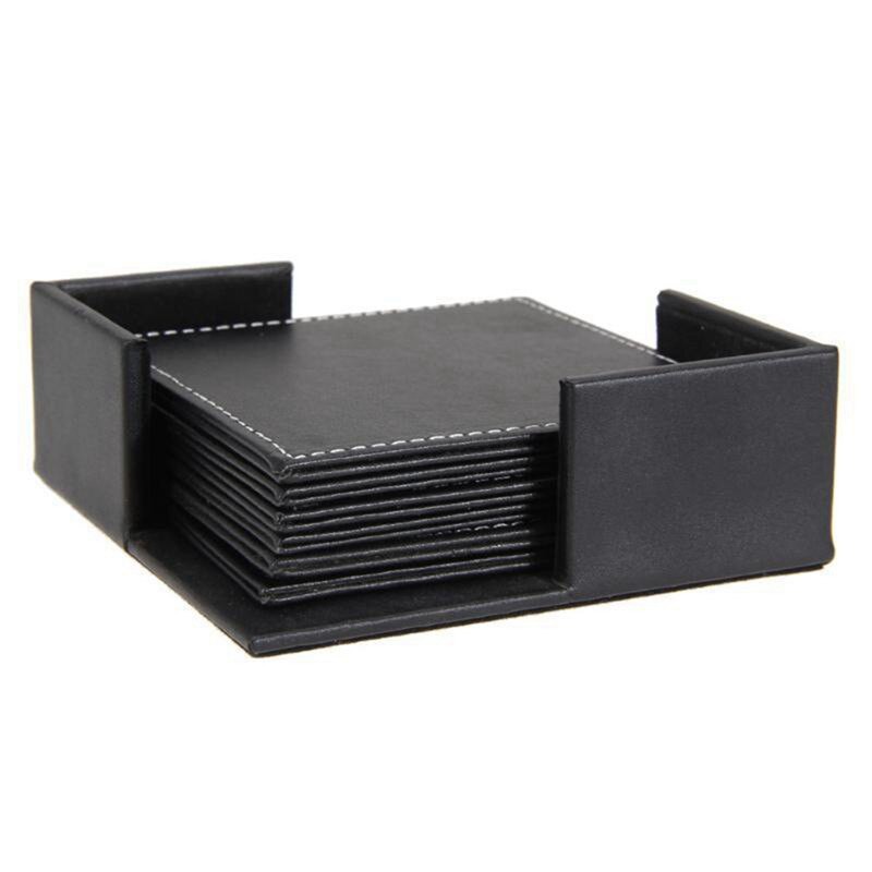6Pcs/Set Drink Coasters Table Cup Mat Leather Coasters with Holder Coffee Mug Mat Cup Placemat