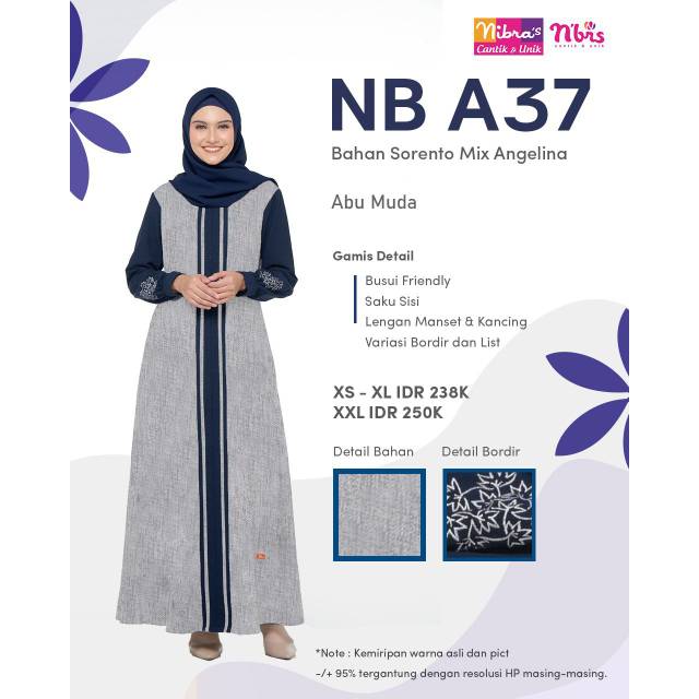 SALE 10%  GAMIS NB A37 ABU MUDA | SARIMBIT 67 NAVY | GAMIS MUSLIM MASAKINI TERBARU NIBRAS ORIGINAL